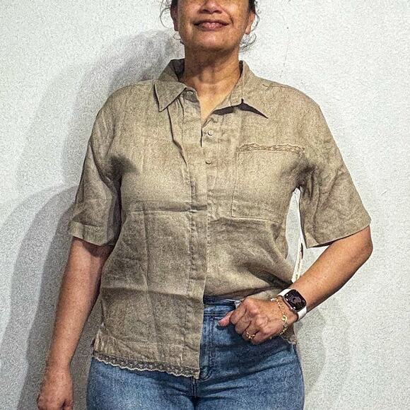 Gold Hawk Light Taupe Linen Short Sleeve Shirt Sz S NWT - Picture 1 of 11